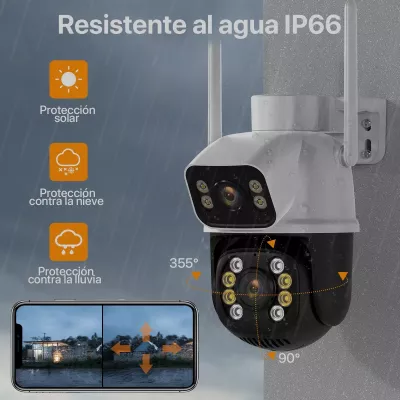 Cámara De Seguridad Wifi Exterior 4mp Doble Lente + Memoria 128Gb